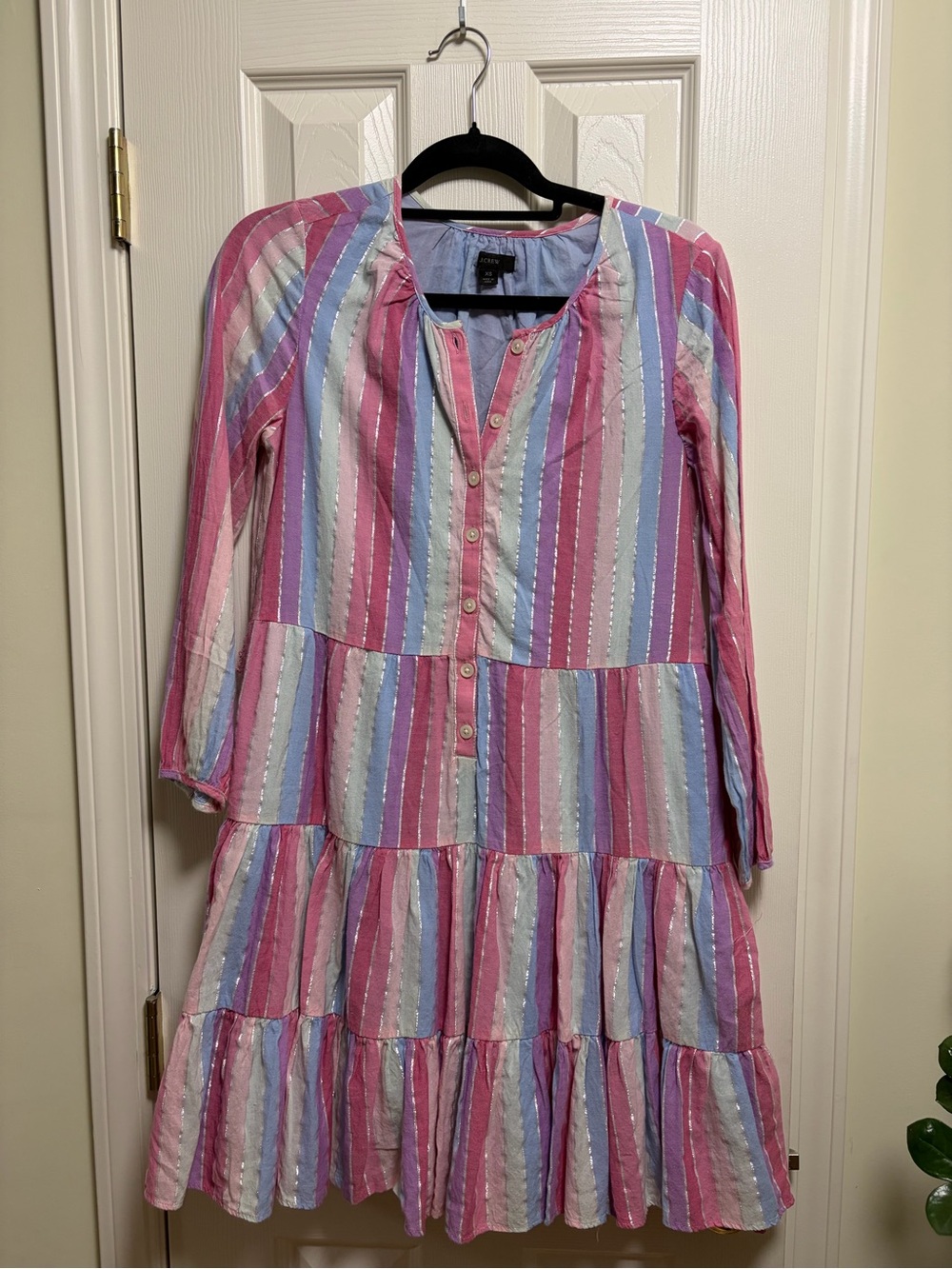 JCrew striped pastel tiered dress XS